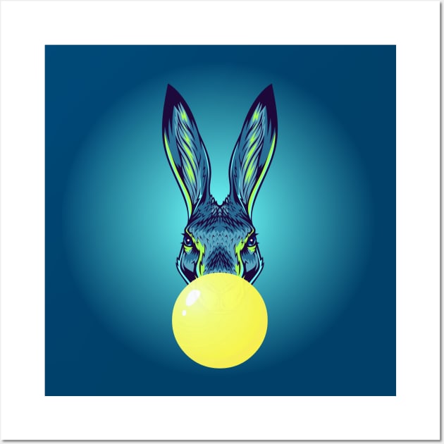 Yellow Bubblegum Rabbit Wall Art by 1001Kites